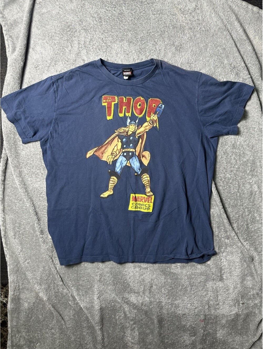 Y2K Marvel The Mighty Thor Graphic T Shirt L Blue Mad Engine Comic Superhero Tee